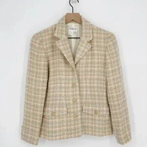 Vintage Talbots Wool Blend Tweed Blazer Single Breasted Gold Buttons Pink Blue 4
